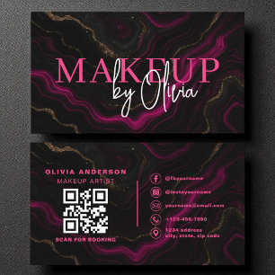 QR-kod Makeup Artist Shock rosa Agate Marble Visitkort