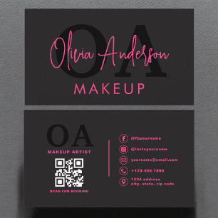 QR-kod Makeup Artist Shock rosa Black Social Media Visitkort