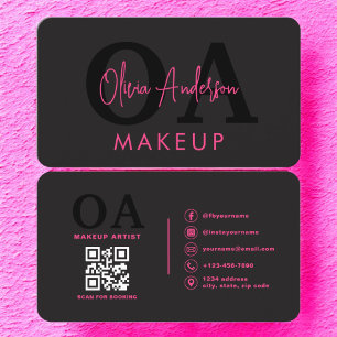 QR-kod Makeup Artist Shock rosa Black Social Media Visitkort