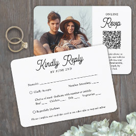 QR-kod & Måltidsalternativ Retro manus Foto Bröllo OSA Kort