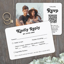 QR-kod & Måltidsalternativ Retro Script Foto Bröll OSA Kort