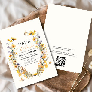 QR-kod Mamma till Bee Wildblomma Baby Shower Inbjudningar