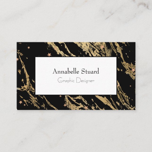 QR-kod Marble Black Guld Elegant Visitkort (Framsida)