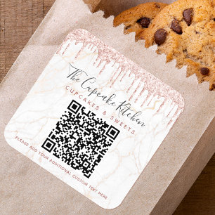 QR-kod Marble Rosa Glitter Drives Business Namn Fyrkantigt Klistermärke