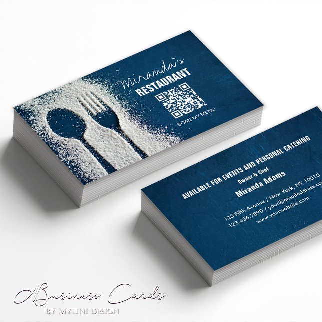 QR-kod, Marinblå, Kock, Catering, Restaurang Visitkort (Skapare uppladdad)