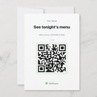 QR-kod Meny Infogning Kort för Restauranger, Anpas