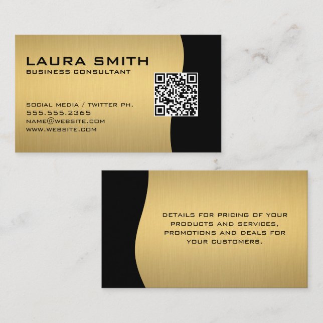 QR-kod / Metallisk Guld Visitkort (Fram/baksida)