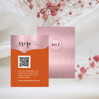 QR-kod Metallisk Rose Gold Orange Bröllop RSVP Tilläggskort