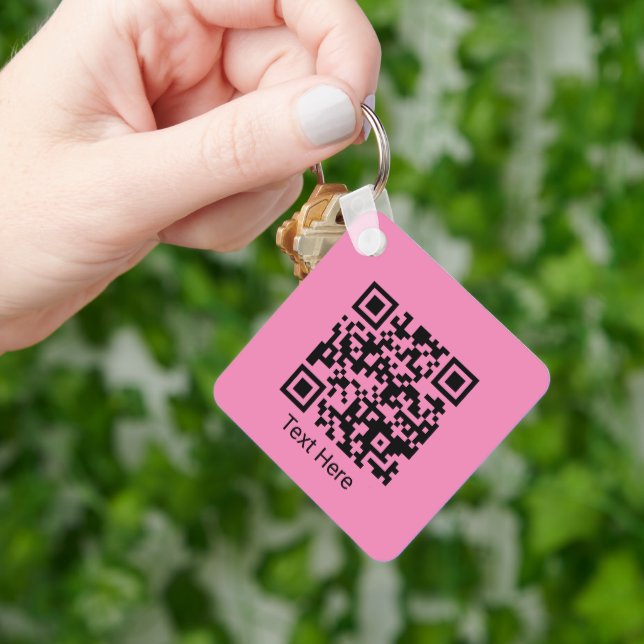 QR-kod: minimal enkel, Girly  Rosa med text Nyckelring (Hand)