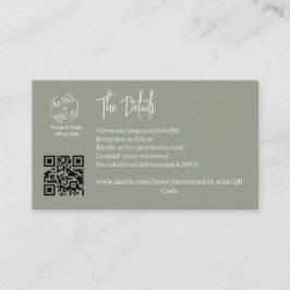 Qr-kod Minimal Monogram Bröllopsdetaljer SageGreen Tilläggskort