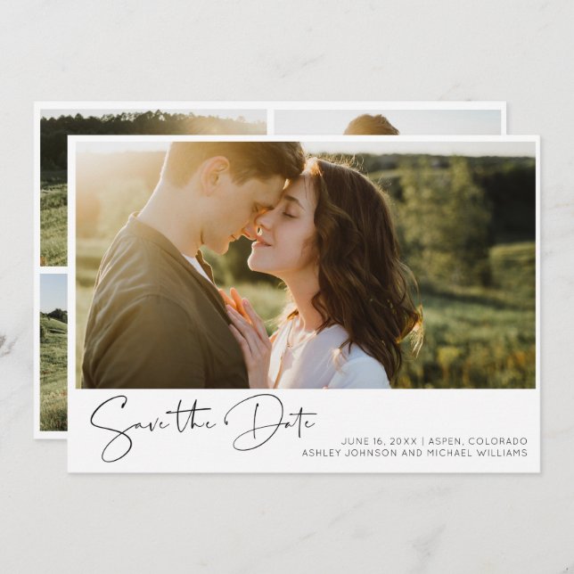 QR-kod - minimalistisk 5 fotomodern Förlovning Spara Datumet (Fram/baksida)