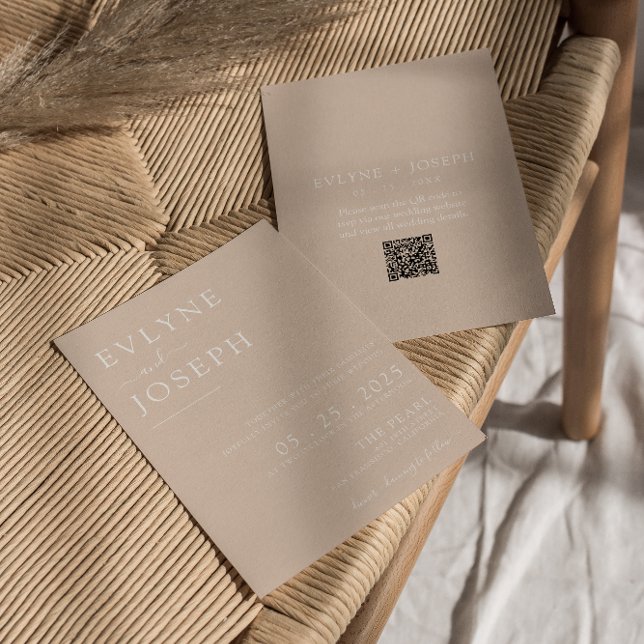 QR-kod  minimalistisk Boho Neutralt Bröllop Inbjudningar (Skapare uppladdad)