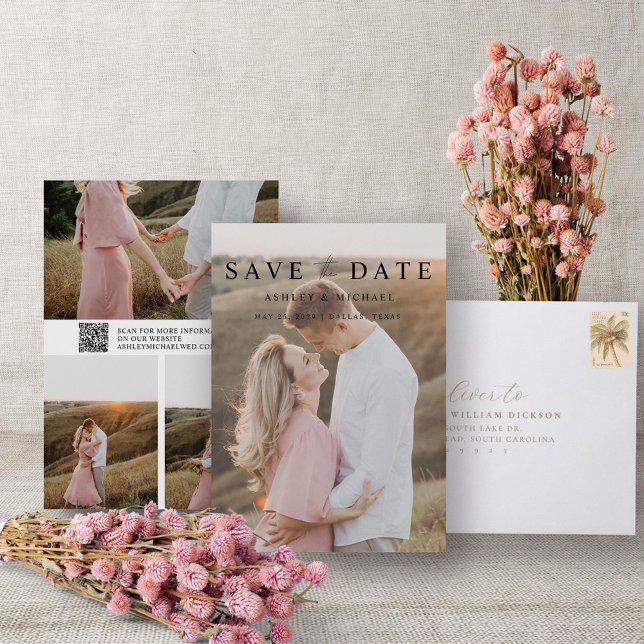 QR-kod: Minimalistisk Elegant, skript 4 Photo Bröl Spara Datumet (Save the Date!)