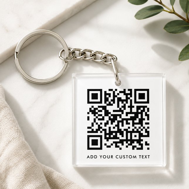 QR-kod Minimalistisk ren, enkel vit Anpassningsbar (Versatile editable keychain template with interactive QR code & text for business or personal use.)