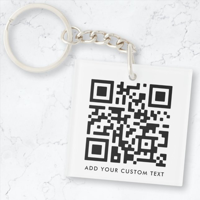 QR-kod Minimalistisk ren, enkel vit Anpassningsbar (Versatile editable keychain template with interactive QR code & text for business or personal use.)