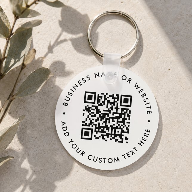 QR-kod Minimalistisk ren, enkel vit budget Nyckelring (Interactive editable QR code keychains to promote your business, products or services.)