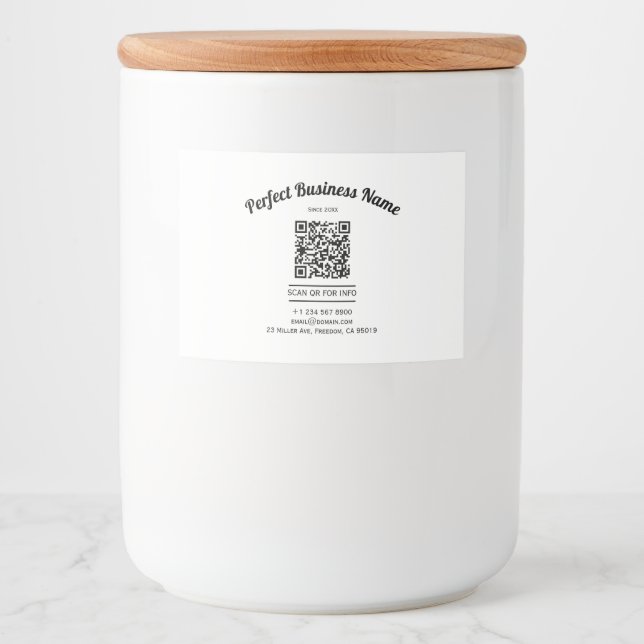 QR-kod minimalistisk svart och vit enkel rensning Mat Etiketter (Framsida)