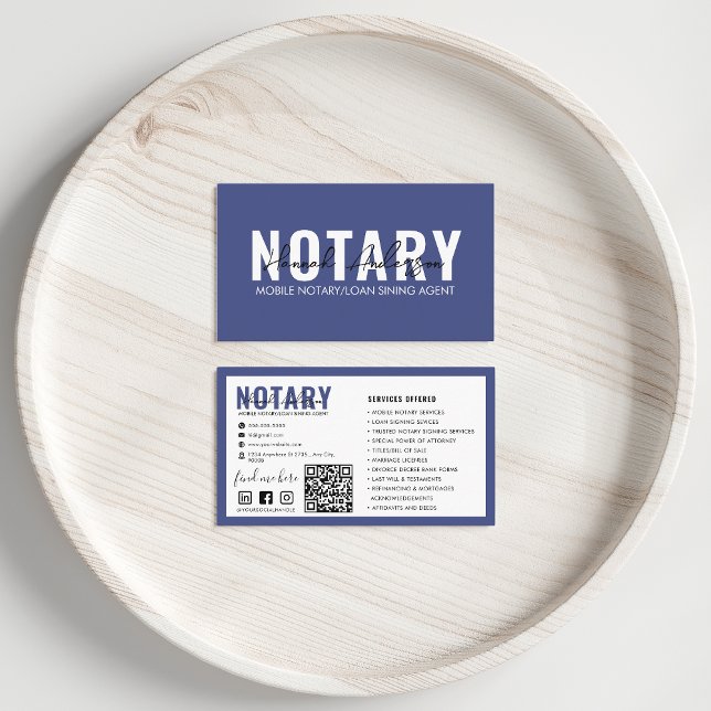 QR-kod | Modern blå mobil notarius publicus Visitkort (Skapare uppladdad)