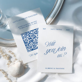 QR-kod Modern Blå & Vit Bröllops-RSVP OSA Kort