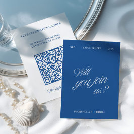 QR-kod Modern Blå & Vit Bröllops-RSVP OSA Kort