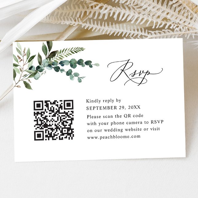 QR-kod Modern Boho Greenery Bröllop OSA Kort (Skapare uppladdad)