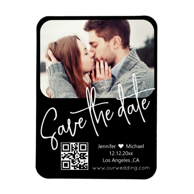 qr-kod modern chic bröllopsfoto spara datum magnet (Vertikal)