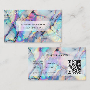 QR-kod Modern Elegant Holografisk Marmorsten Visitkort