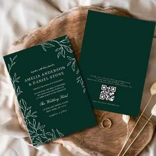QR-kod Modern Emerald Grönt Minimal Löv Bröllop Inbjudningar