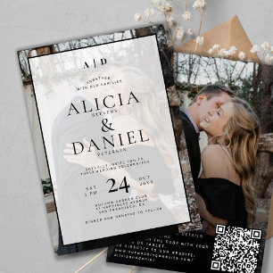 QR-kod modern enkel typografi 2 foto bröllop Inbjudningar