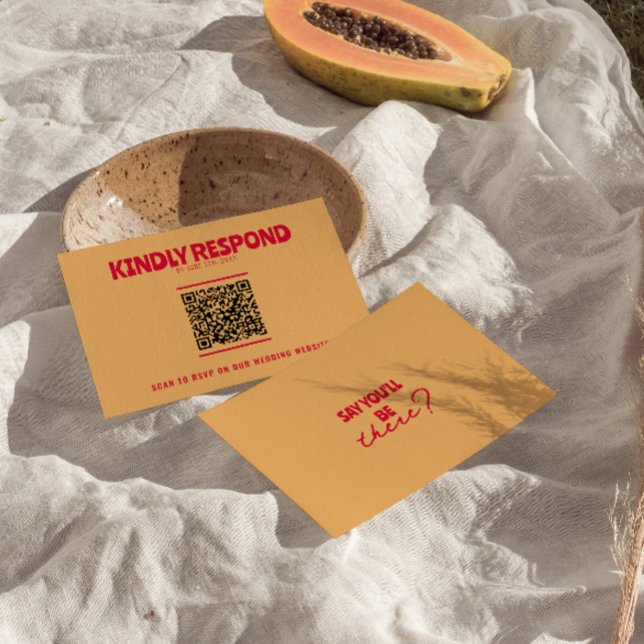 QR-kod Modern färgfull Retro-Roligt fet Bröllop OSA Kort (Skapare uppladdad)