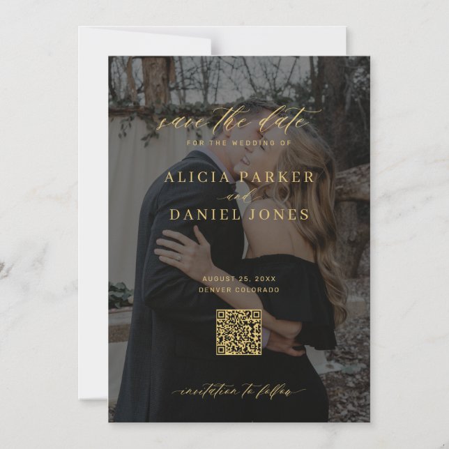 QR-kod modern foto bröllop spara datum   Magnetisk Inbjudningskort (Framsida)