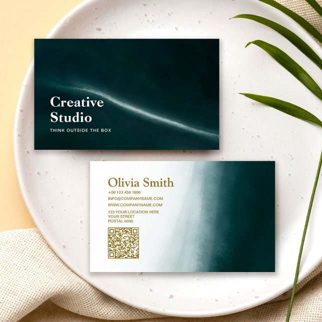 QR-kod Modern Grön Marmor Kreativ Direktör Visitkort (Skapare uppladdad)