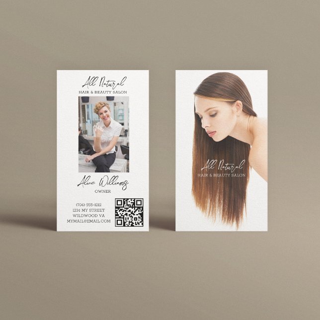 QR-kod Modern Hair & Beauty Stylist Salon Photo Visitkort (Skapare uppladdad)