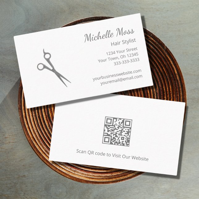 QR-kod Modern Hair Stylist Grått Sisses Visitkort (Skapare uppladdad)