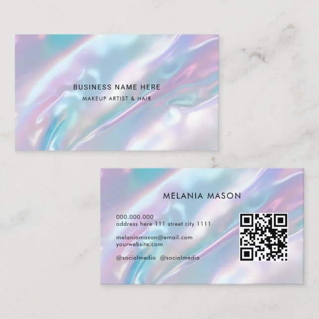QR-kod Modern Makeup Artist Elegant HoloGraph Visitkort (Fram/baksida)