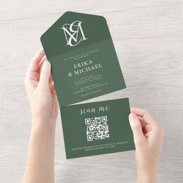 QR-kod Modern Minimal Forest Grönt Bröllop (Tearaway)
