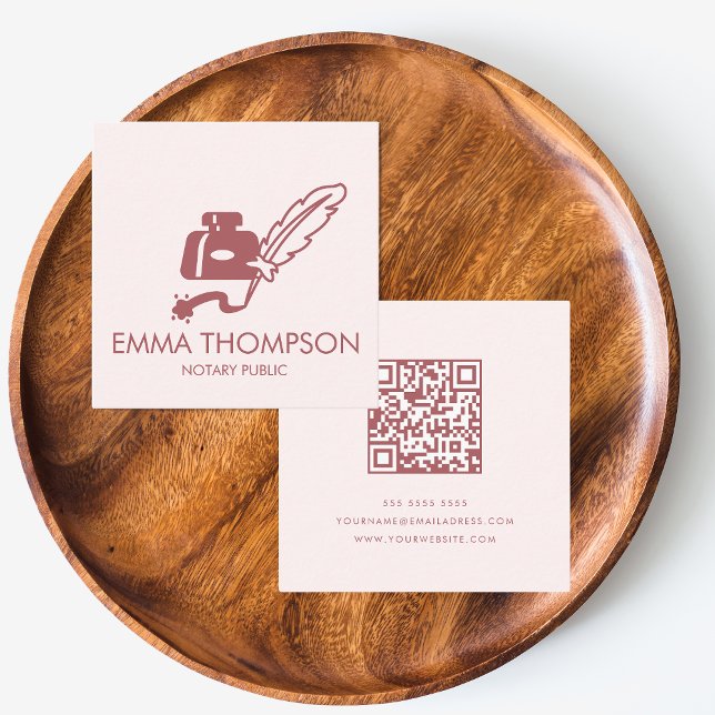 QR-kod | Modern minimal  Rosa Notary Public Fyrkantigt Visitkort (Skapare uppladdad)