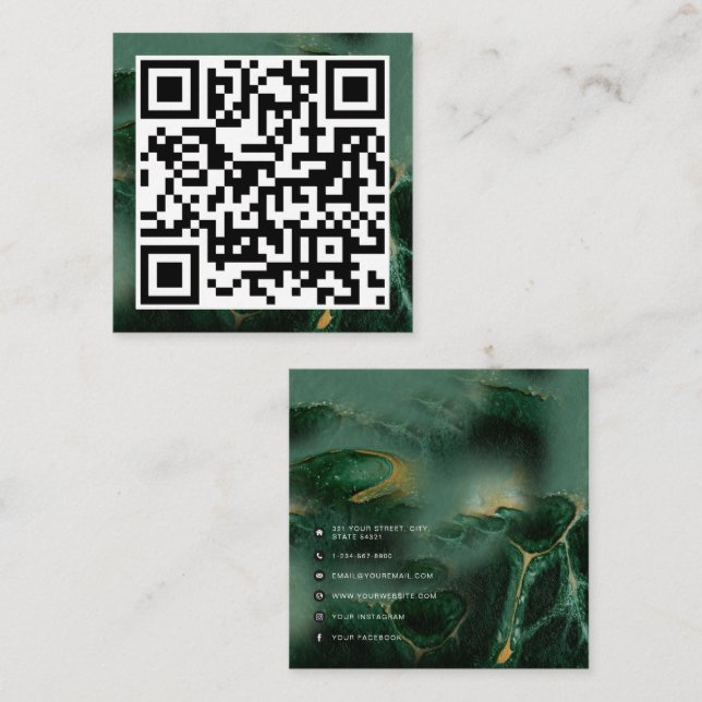 QR-kod Modern Minimalist Business Grönt Marble (Fram/baksida)