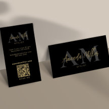 QR-kod Modern Minimalist Monogram-Lodrät svart