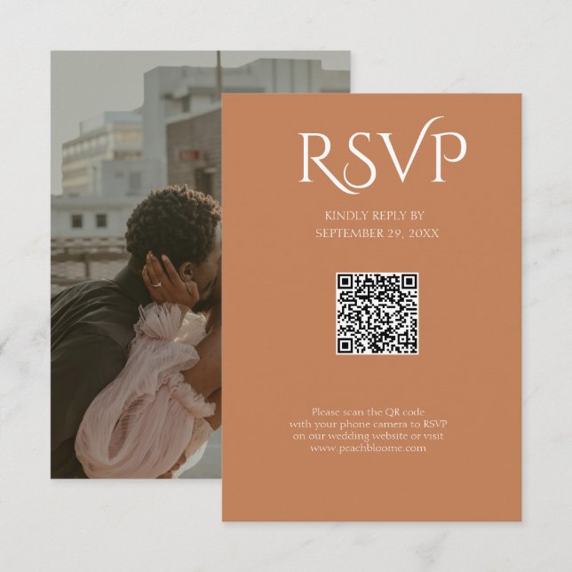 QR-kod Modern Minimalistisk Mjuk Koppar Bröllop OSA Kort (Fram/baksida)