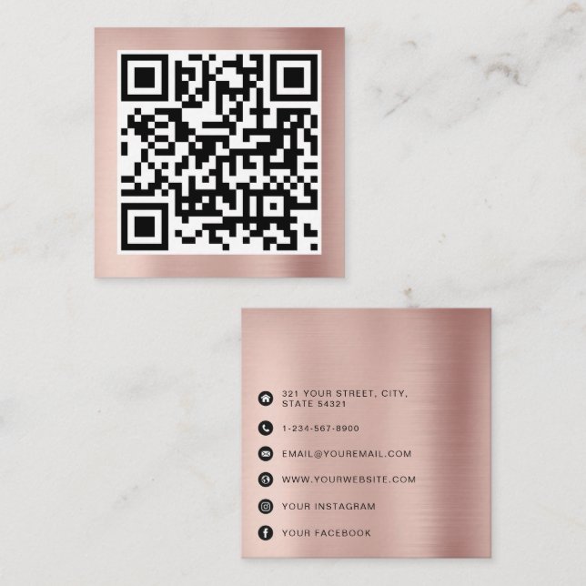 QR-kod Modern minimalistisk Rosa Ro Guld Fyrkantigt Visitkort (Fram/baksida)
