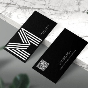 QR-kod modern minimalistisk solid black monogram Visitkort