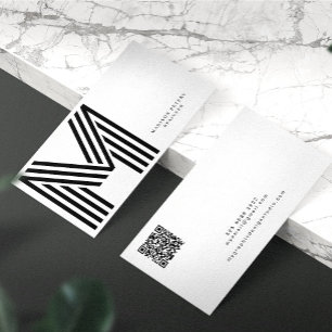 QR-kod modern minimalistisk svartvit monogram Visitkort