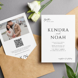 QR-kod modern PHOTO svartvit bröllop Inbjudningar