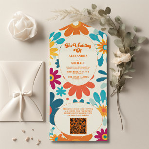 QR-kod Modern Retro 70-tals Daisy Bröllop