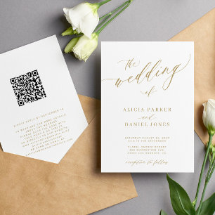 QR-kod modern romantisk elegant guld bröllop Inbjudningar