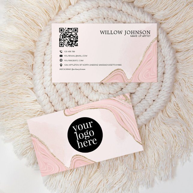 QR-kod Modern Rosa Guld Glitter Logotyp Profession Visitkort (Skapare uppladdad)