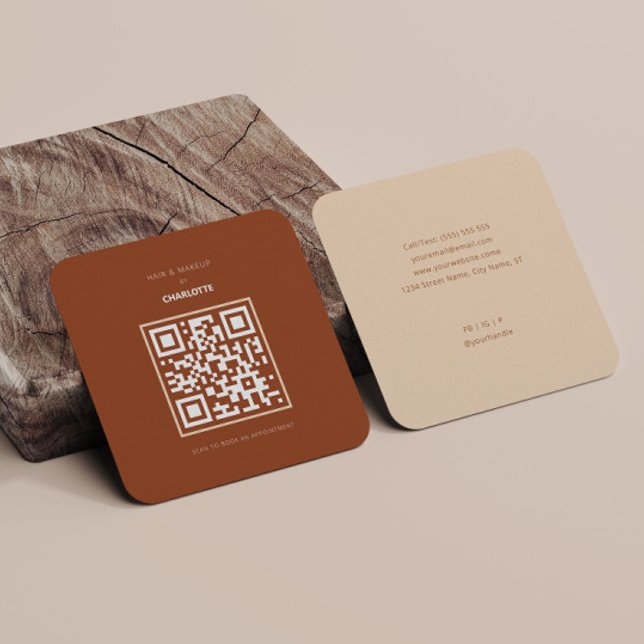 QR-kod Modern Terracotta-avtalskort Fyrkantigt Visitkort (Skapare uppladdad)