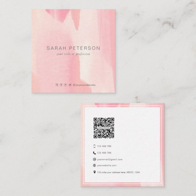 QR-kod modernt trendig  vattenfärg personlig Fyrkantigt Visitkort (Fram/baksida)