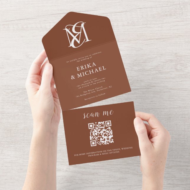 QR-kod Monogram Elegant Fall Wedding (Tearaway)